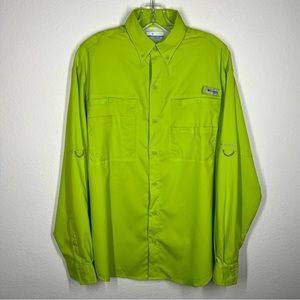 Men’s Columbia Small PFG Shirt Long Sleeve Bright Green Omni Shade